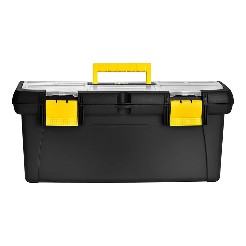 Caja organizadora de herramientas con tapa ycerradura plástica negra Rimax
