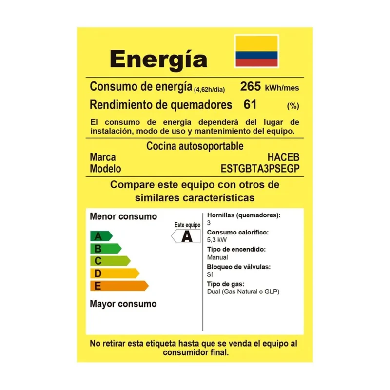 Estufa HACEB CC Romero T Gabinete MIX 3X1 Gas Propano Plata