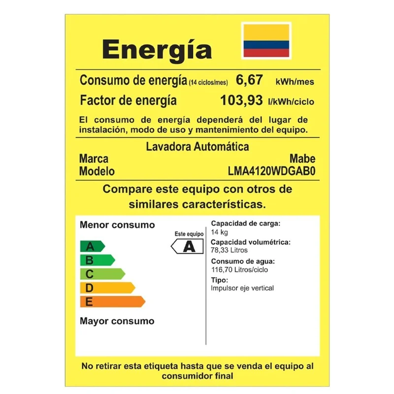 Lavadora MABE LMA4120WDGAB0 14 Kilos Carga Superior Diamond Gray
