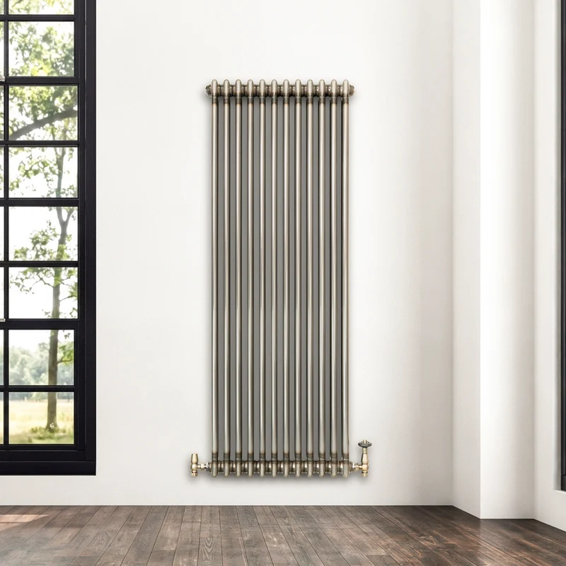 Radiador Tradicional de 2 Columnas y Válvulas - 1500 x 560mm - Metal Crudo