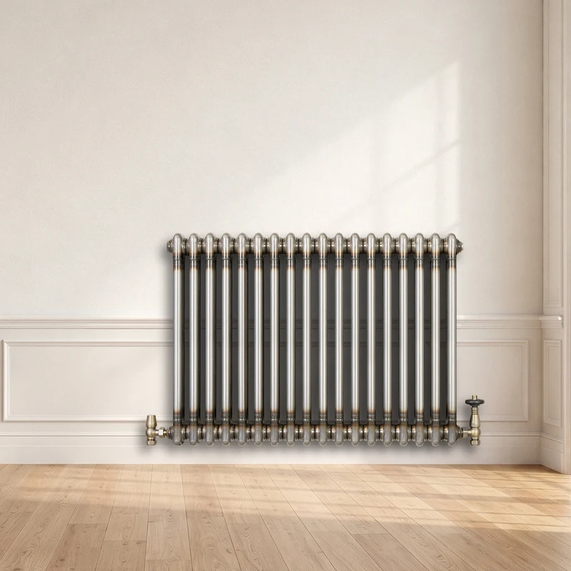 Radiador Tradicional de 2 Columnas y Válvulas - 600 x 830mm - Metal Crudo