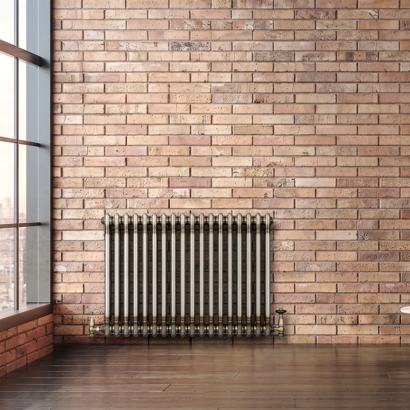 Radiador Tradicional de 2 Columnas y Válvulas - 600 x 830mm - Metal Crudo