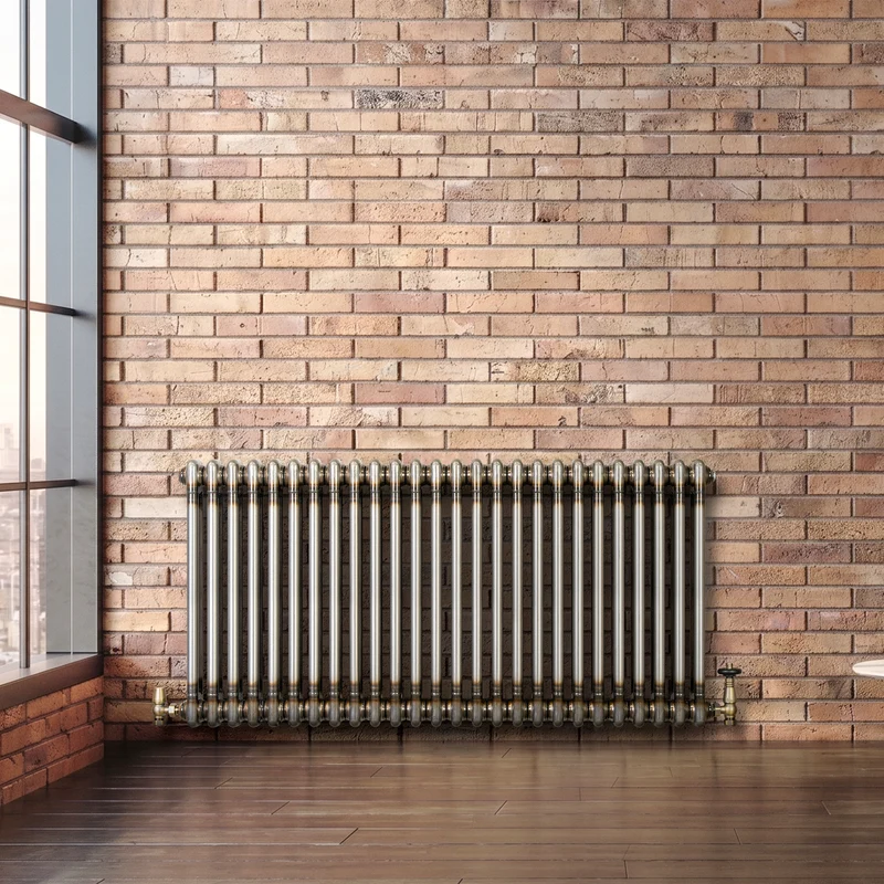 Radiador Tradicional de 2 Columnas y Válvulas - 600 x 1190mm - Metal Crudo