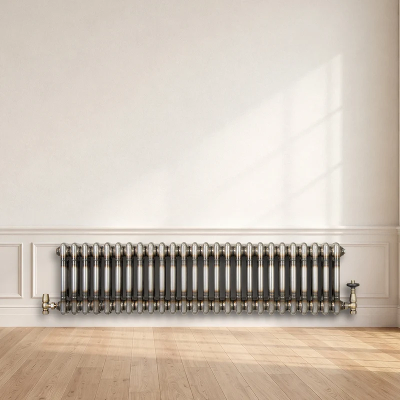 Radiador Tradicional de 2 Columnas y Válvulas - 300 x 1190mm - Metal Crudo