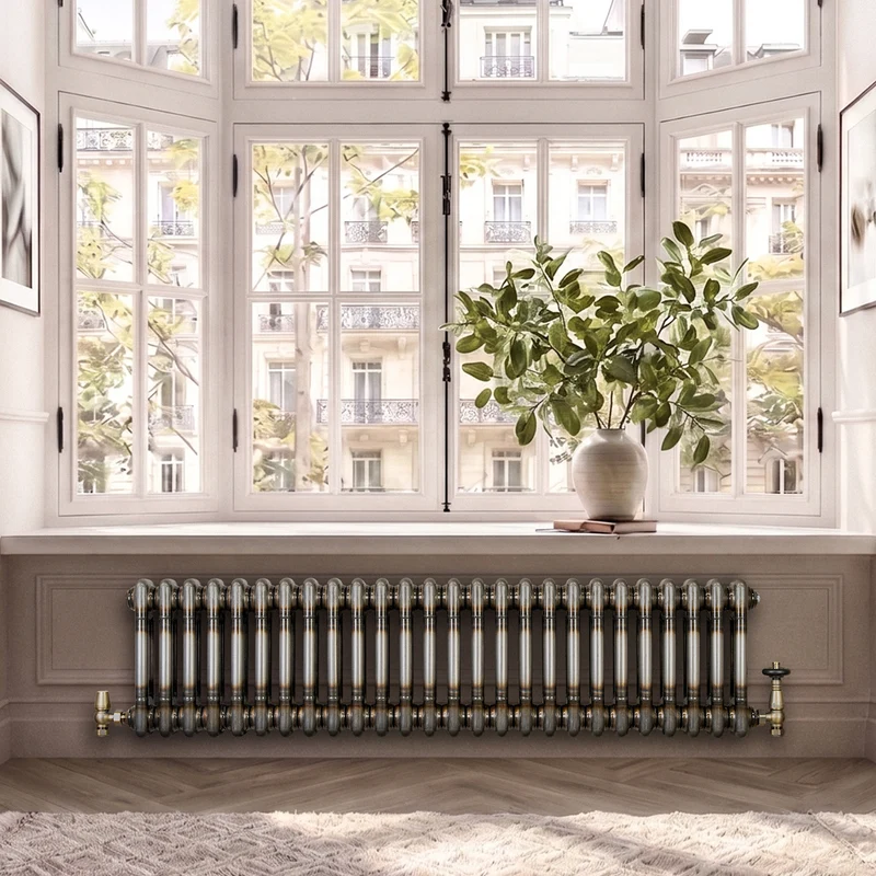 Radiador Tradicional de 2 Columnas y Válvulas - 300 x 1190mm - Metal Crudo