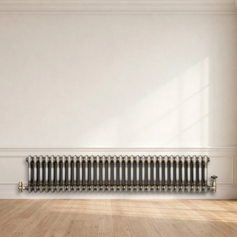 Radiador Tradicional de 2 Columnas y Válvulas - 300 x 1460mm - Metal Crudo
