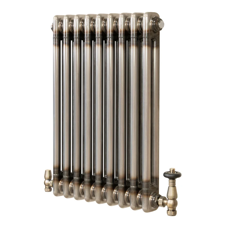 Radiador Tradicional de 2 Columnas y Válvulas - 600 x 425mm - Metal Crudo