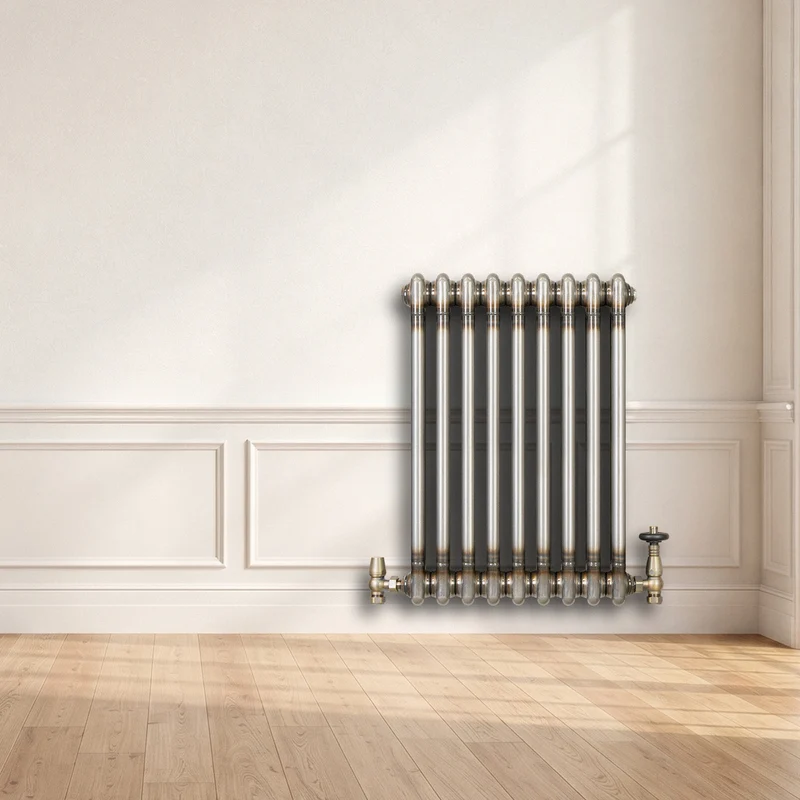 Radiador Tradicional de 2 Columnas y Válvulas - 600 x 425mm - Metal Crudo