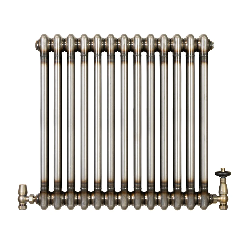 Radiador Tradicional de 2 Columnas y Válvulas - 600 x 605mm - Metal Crudo