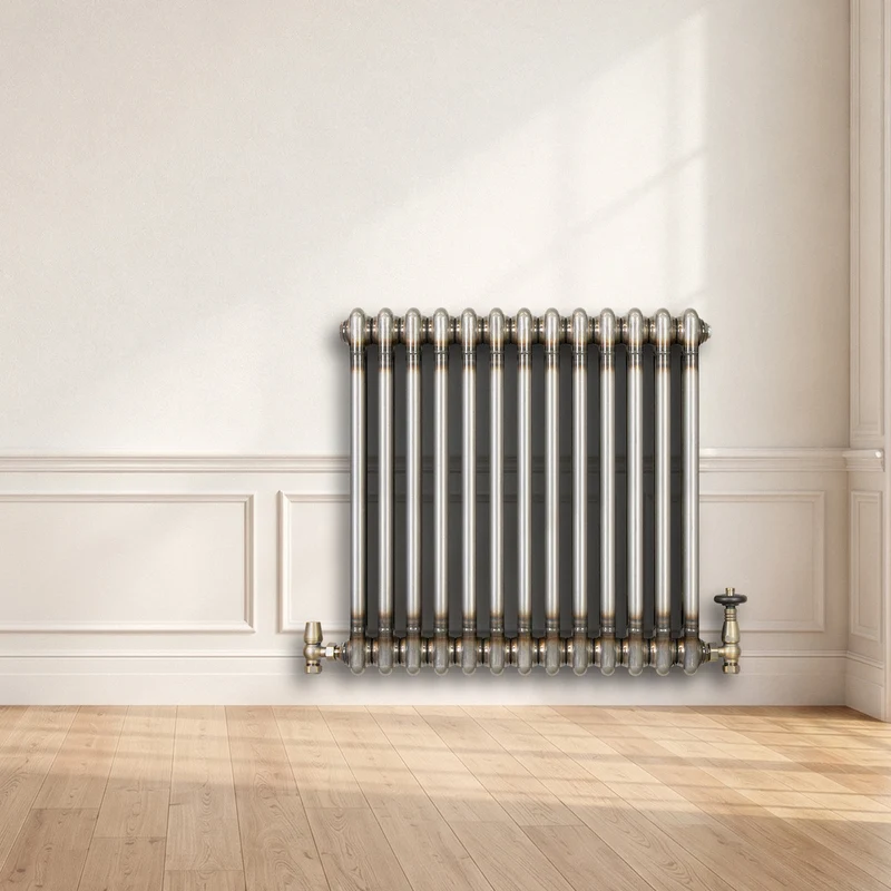 Radiador Tradicional de 2 Columnas y Válvulas - 600 x 605mm - Metal Crudo