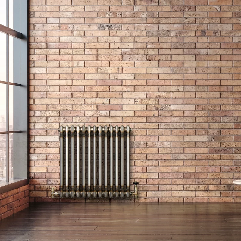 Radiador Tradicional de 2 Columnas y Válvulas - 600 x 605mm - Metal Crudo
