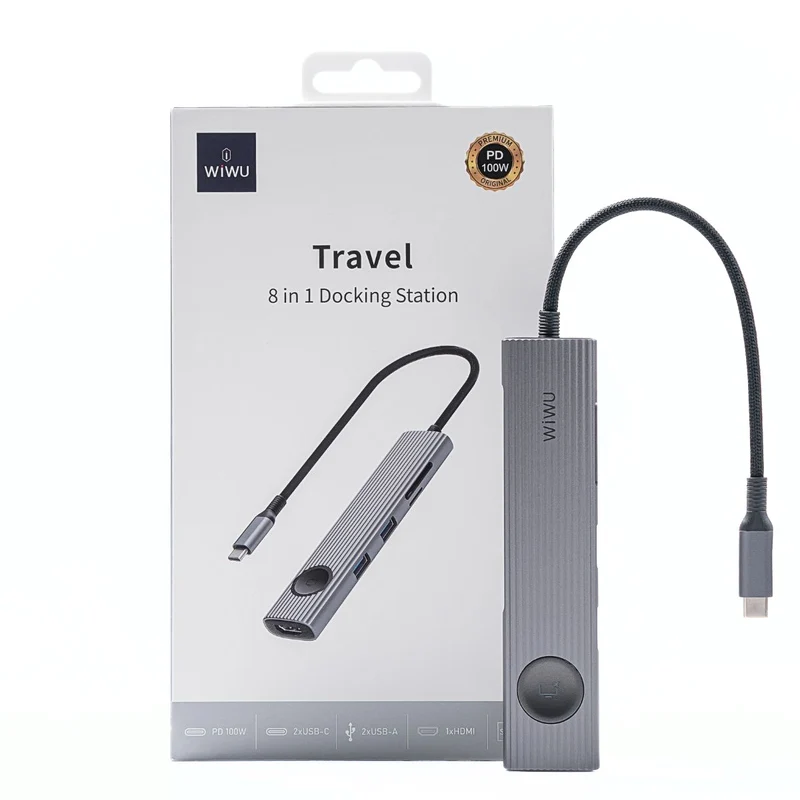 Multipuerto WIWU Travel WI-HB001 8 en 1 Gris