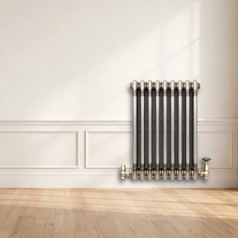 Radiador Tradicional de 3 Columnas y Válvulas - 600 x 425mm - Metal Crudo