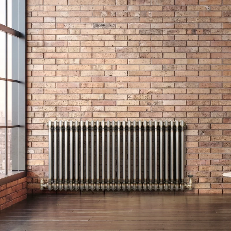 Radiador Tradicional de 3 Columnas y Válvulas - 600 x 1190mm - Metal Crudo