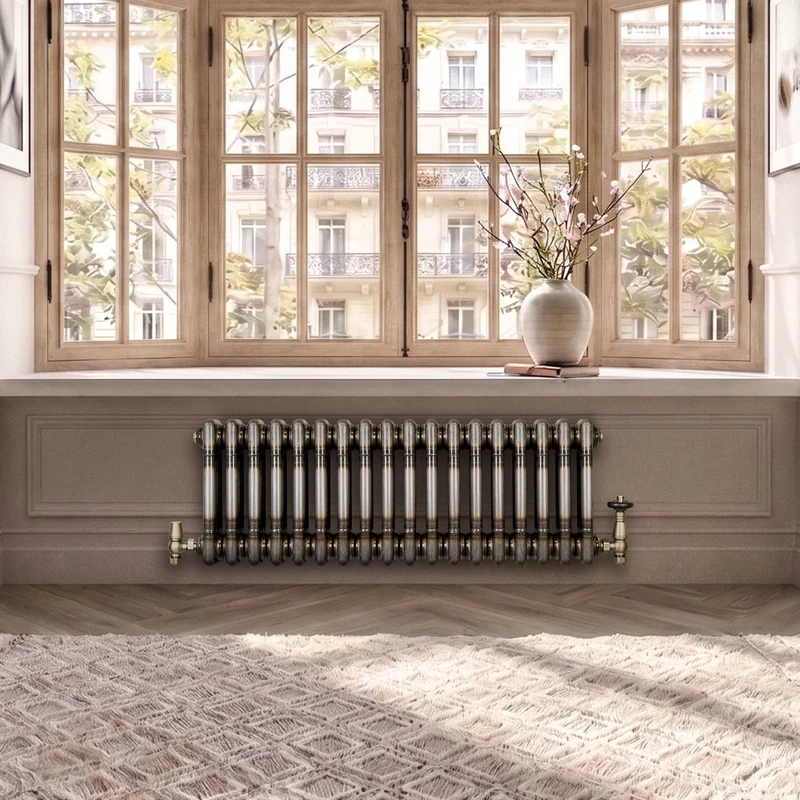 Radiador Tradicional de 3 Columnas y Válvulas - 300 x 830mm - Metal Crudo