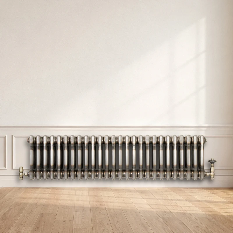 Radiador Tradicional de 3 Columnas y Válvulas - 300 x 1190mm - Metal Crudo