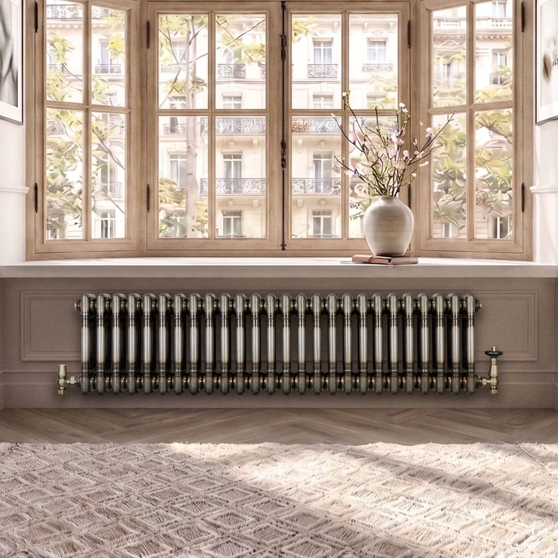 Radiador Tradicional de 3 Columnas y Válvulas - 300 x 1190mm - Metal Crudo