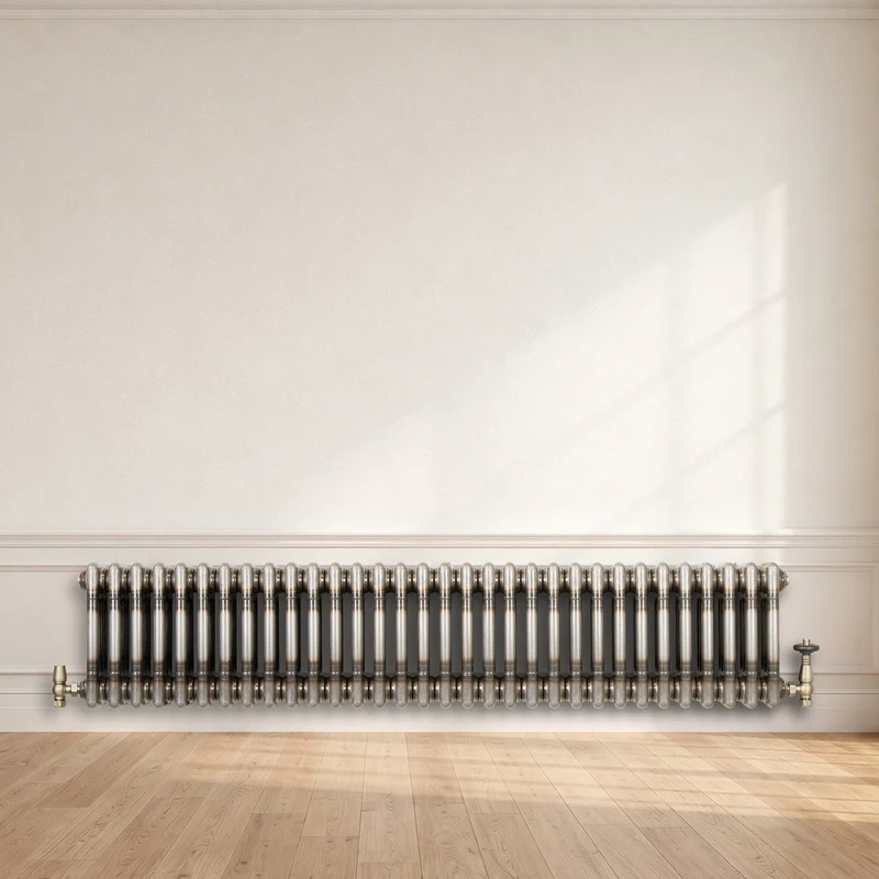 Radiador Tradicional de 3 Columnas y Válvulas - 300 x 1460mm - Metal Crudo