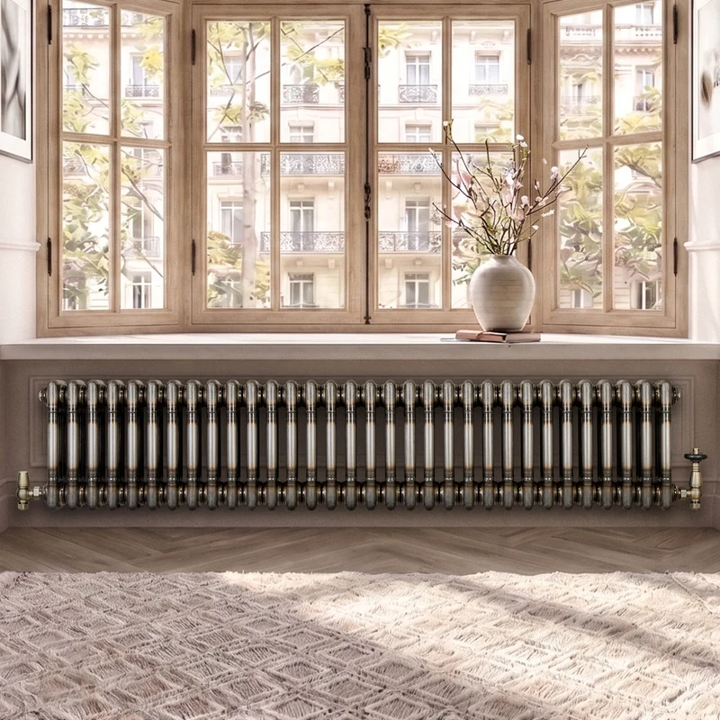 Radiador Tradicional de 3 Columnas y Válvulas - 300 x 1460mm - Metal Crudo