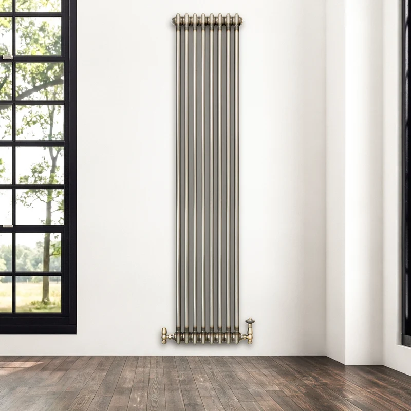 Radiador Tradicional de 2 Columnas y Válvulas - 1800 x 380mm - Metal Crudo