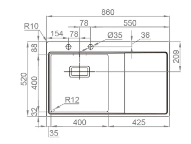 Fregadero de cocina de acero inoxidable con repisa a la derecha bajo encimera cromado Xeron Class de Aquore