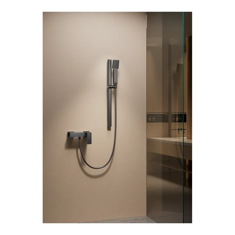 BARRA SOPORTE MANGO DUCHA DESLIZ. CUADRADA DRAVA BLACK GUN METAL IMEX