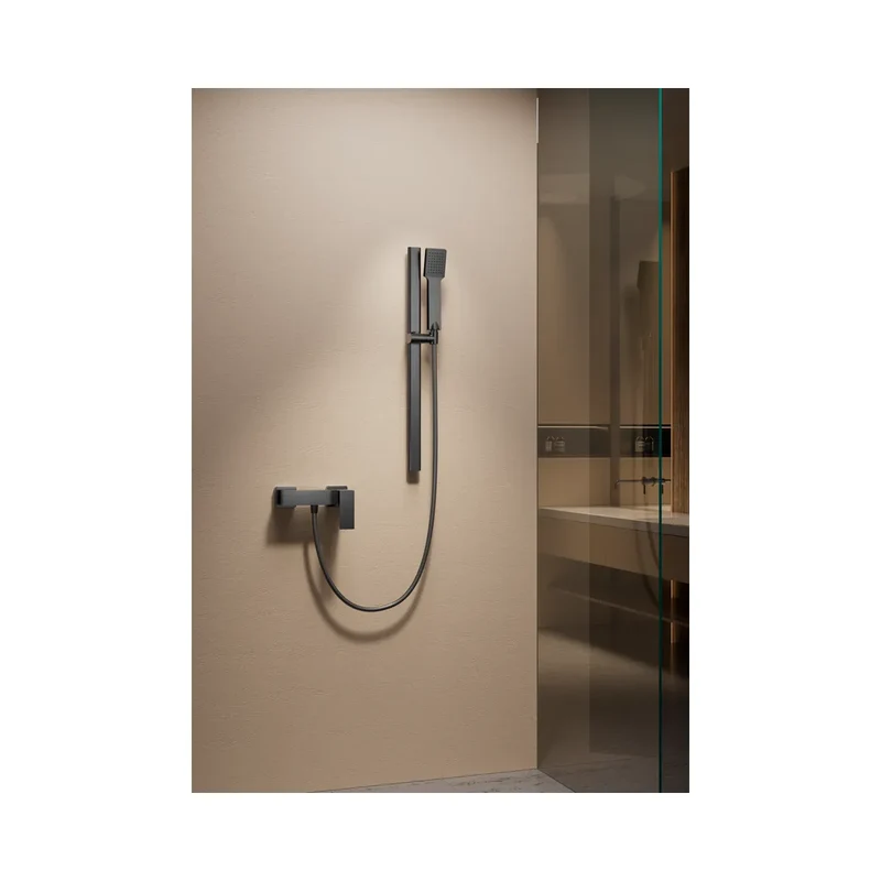 BARRA SOPORTE MANGO DUCHA DESLIZ. CUADRADA DRAVA BLACK GUN METAL IMEX