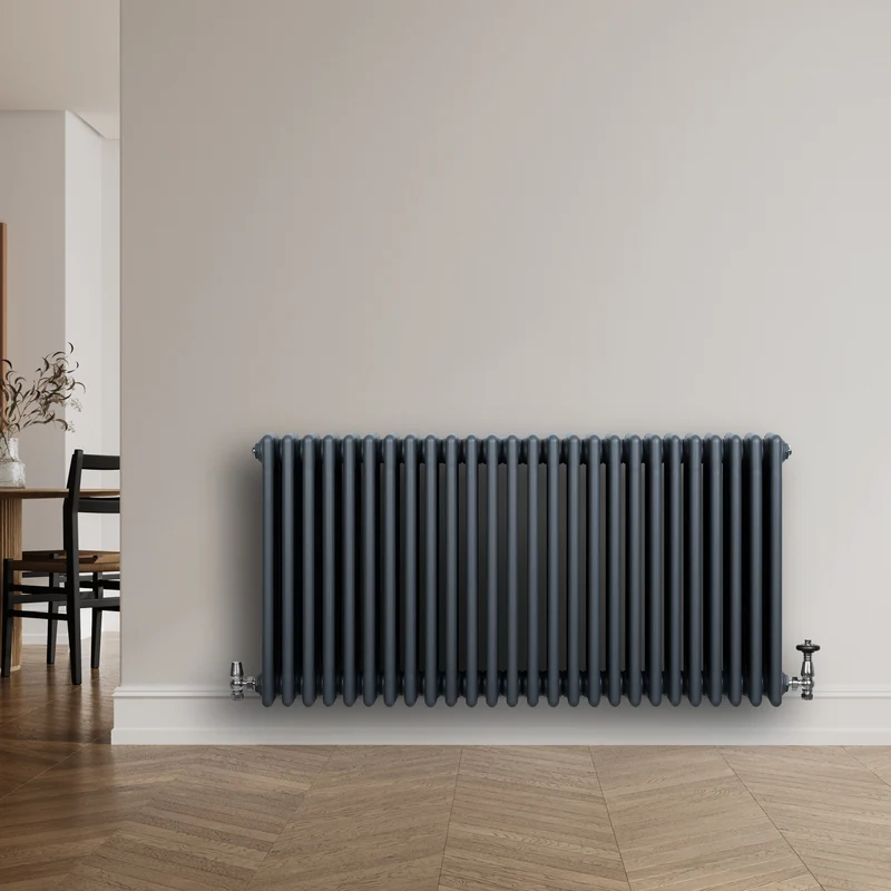 Radiador Tradicional de 4 Columnas y Válvulas – 600 x 1190 mm – Gris Antracita
