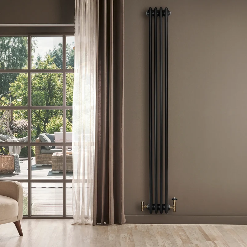 Radiador Tradicional de 4 Columnas y Válvulas – 1800 x 200 mm – Negro