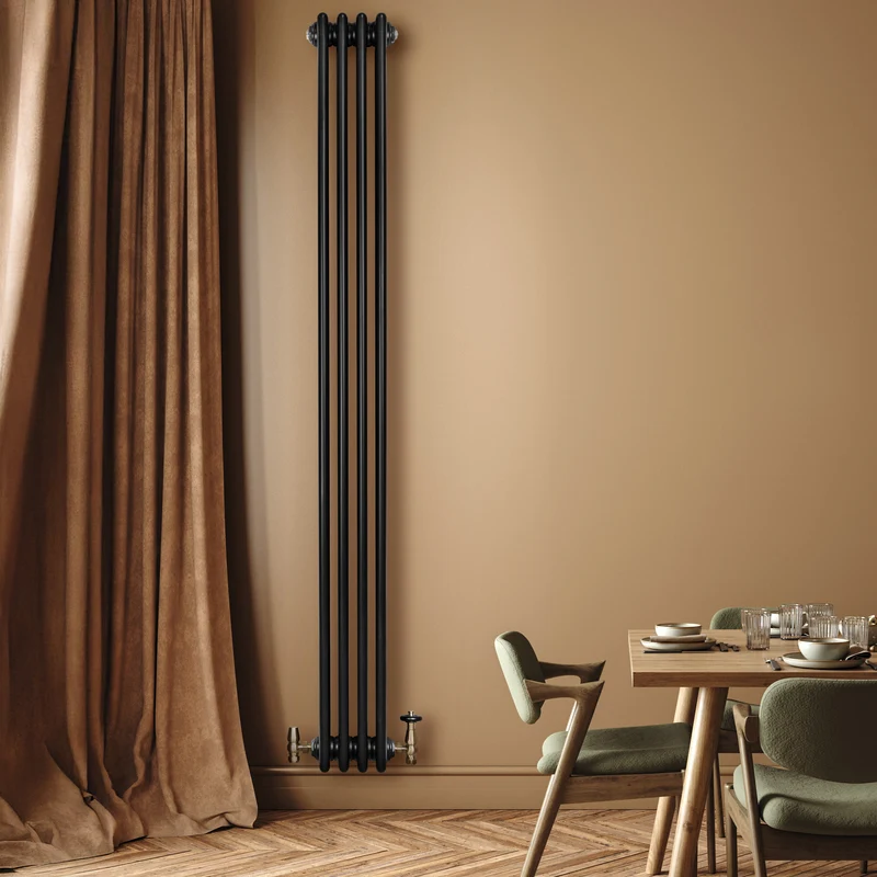 Radiador Tradicional de 4 Columnas y Válvulas – 1800 x 200 mm – Negro