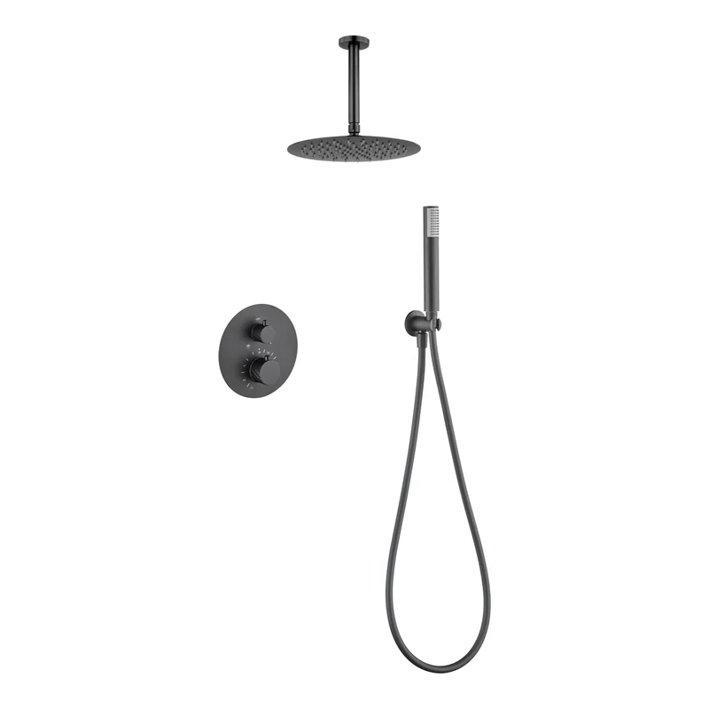 Conjunto ducha termostático empotrado Palau black gun metal Imex
