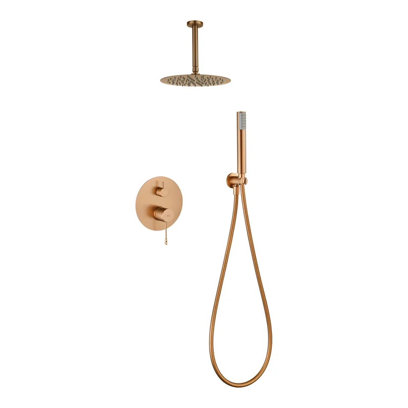Conjunto ducha monomando empotrado Palau oro rosa cepillado Imex