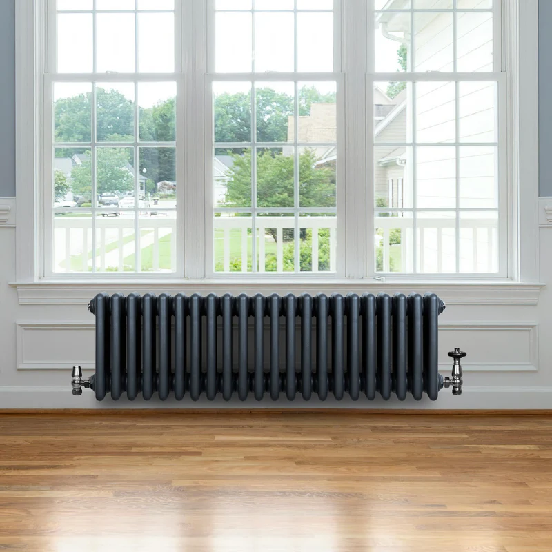 Radiador Tradicional de 4 Columnas y Válvulas – 300 x 1010 mm – Gris Antracita