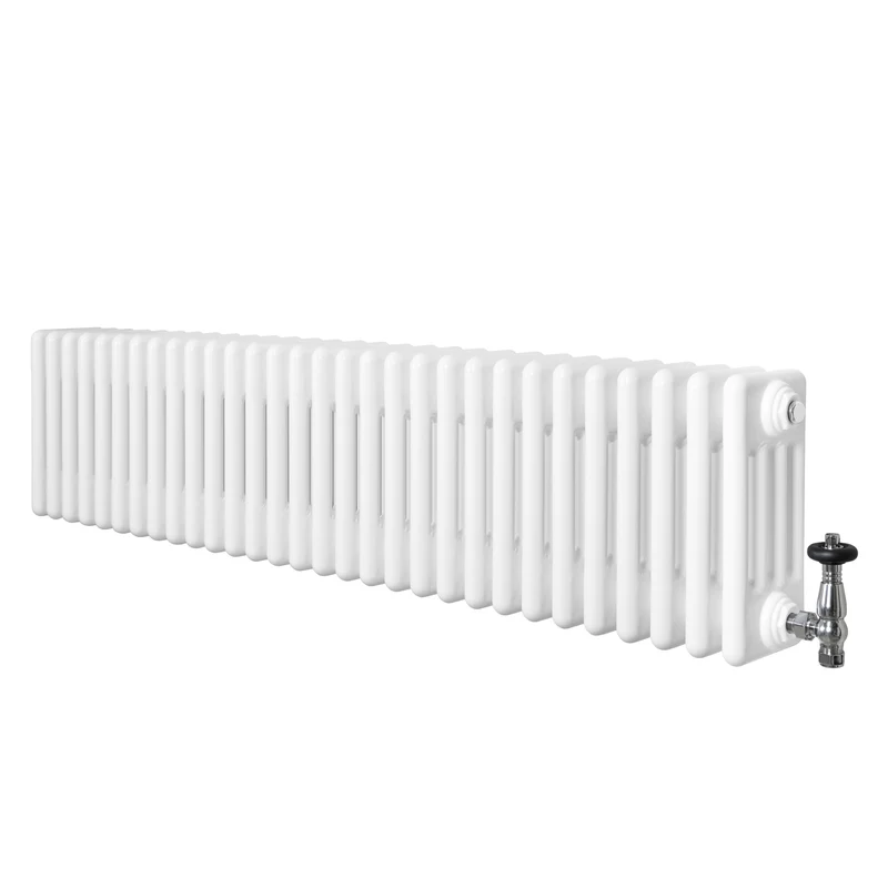 Radiador Tradicional de 4 Columnas y Válvulas – 300 x 1370 mm – Blanco