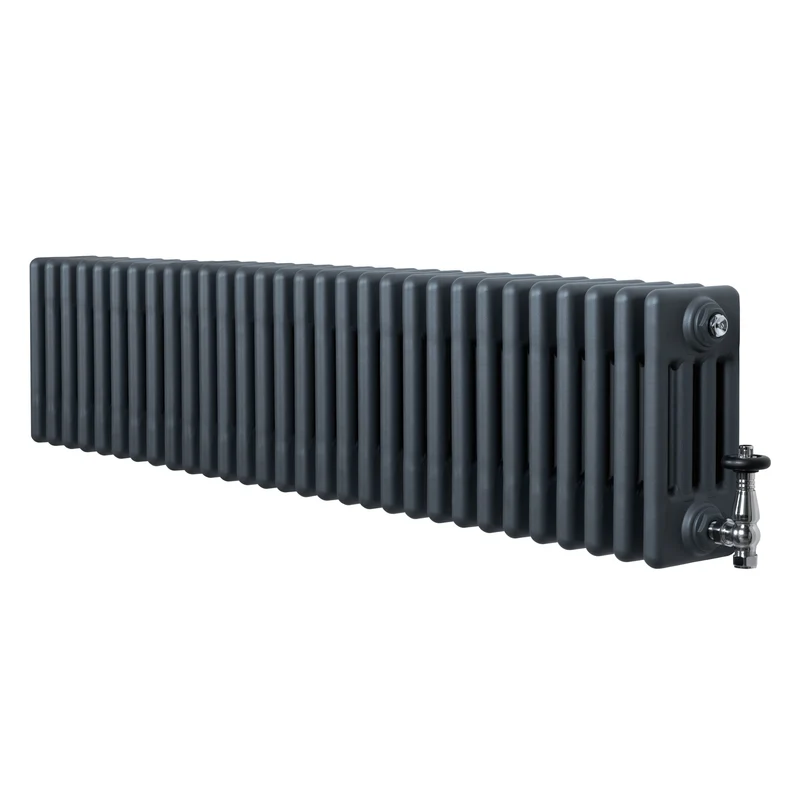 Radiador Tradicional de 4 Columnas y Válvulas – 300 x 1370 mm – Gris Antracita