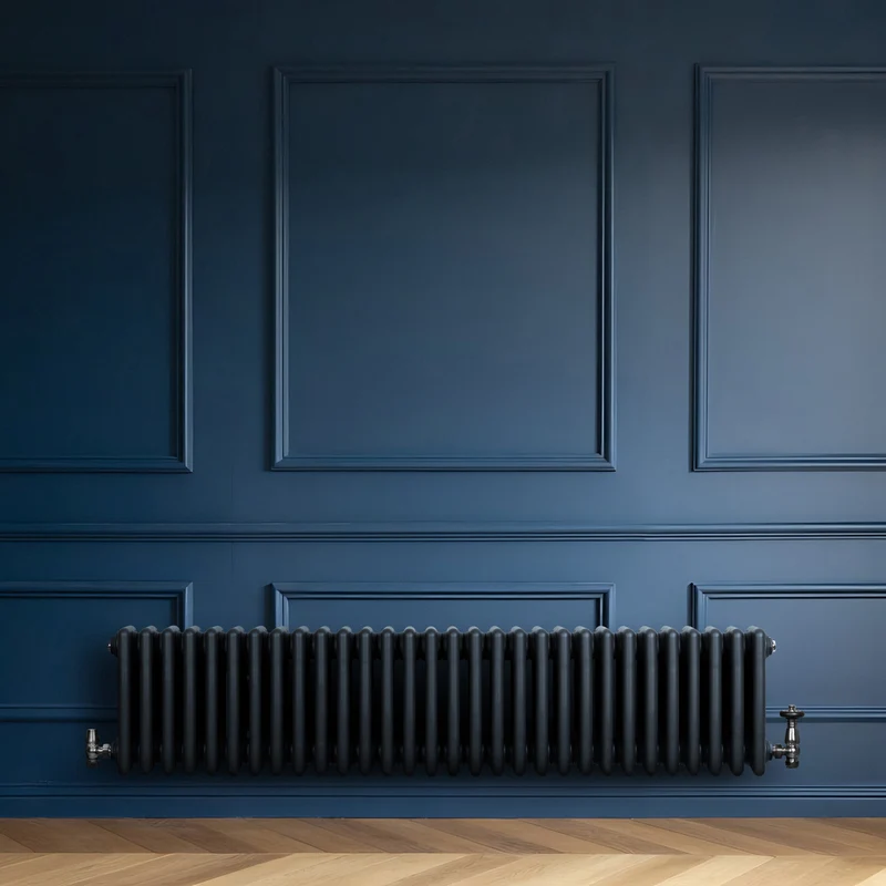 Radiador Tradicional de 4 Columnas y Válvulas – 300 x 1370 mm – Gris Antracita