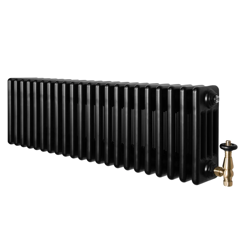 Radiador Tradicional de 4 Columnas y Válvulas – 300 x 1010 mm – Negro