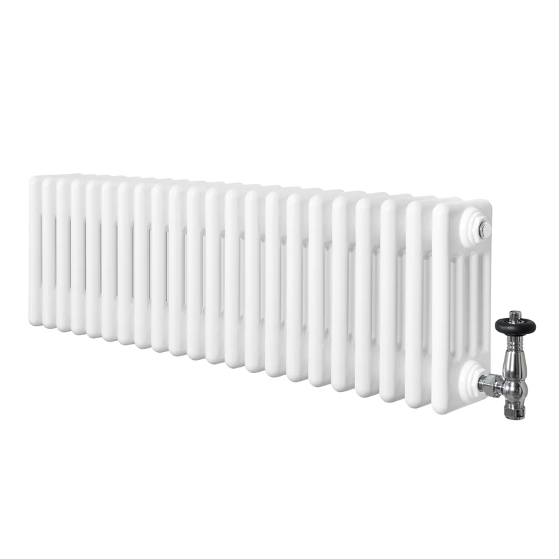 Radiador Tradicional de 4 Columnas y Válvulas – 300 x 1010 mm – Blanco
