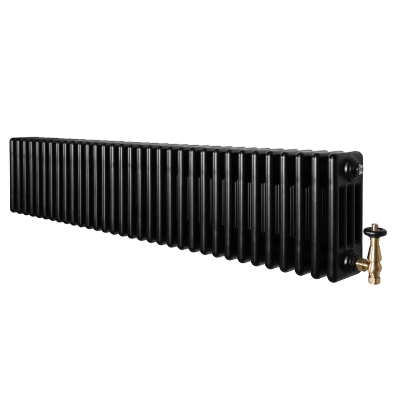 Radiador Tradicional de 4 Columnas y Válvulas – 300 x 1505 mm – Negro