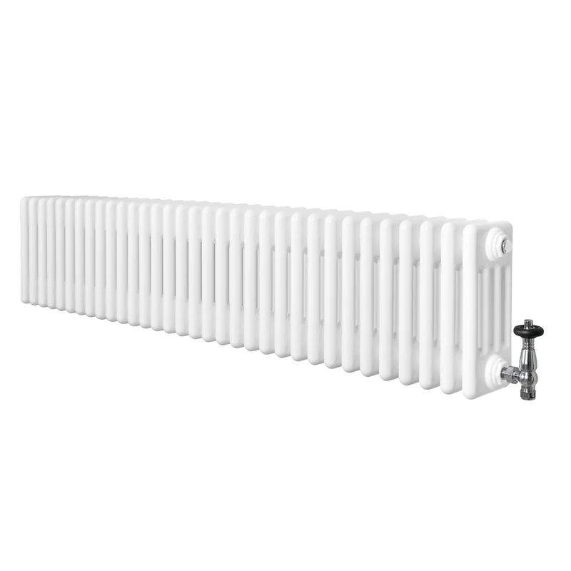 Radiador Tradicional de 4 Columnas y Válvulas – 300 x 1505 mm – Blanco