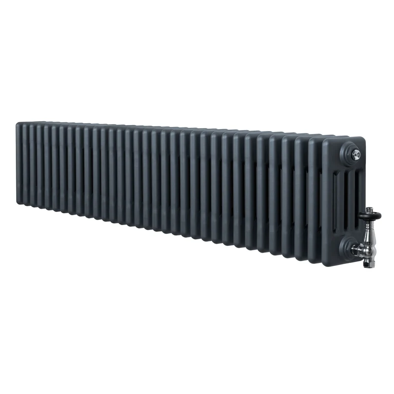 Radiador Tradicional de 4 Columnas y Válvulas – 300 x 1505 mm – Gris Antracita