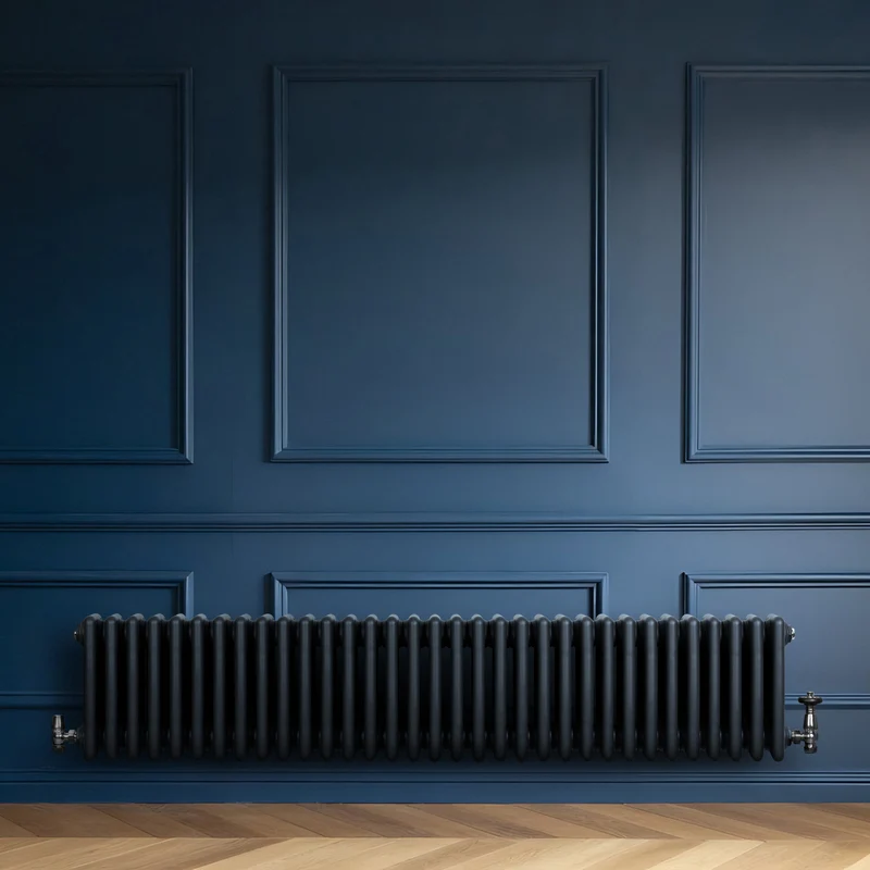 Radiador Tradicional de 4 Columnas y Válvulas – 300 x 1505 mm – Gris Antracita
