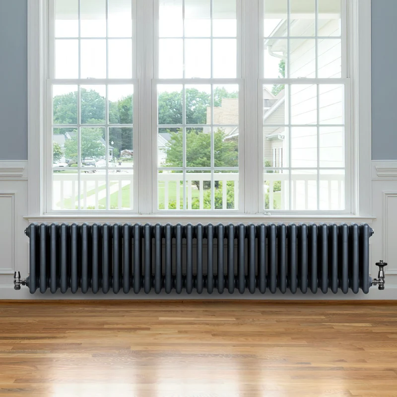 Radiador Tradicional de 4 Columnas y Válvulas – 300 x 1505 mm – Gris Antracita