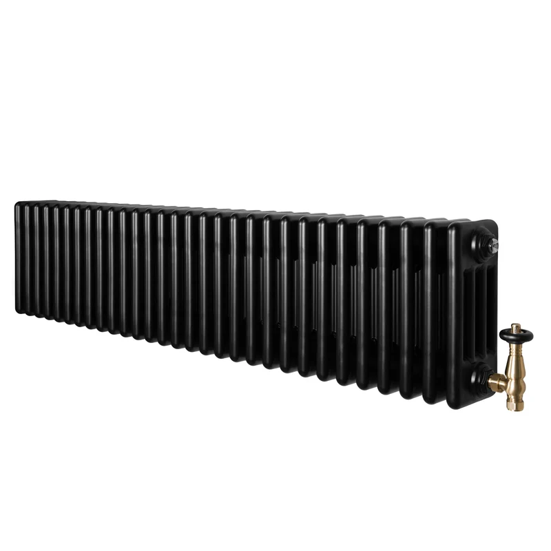 Radiador Tradicional de 4 Columnas y Válvulas – 300 x 1370 mm – Negro