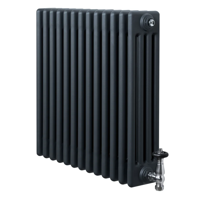 Radiador Tradicional de 4 Columnas y Válvulas – 600 x 605 mm – Gris Antracita