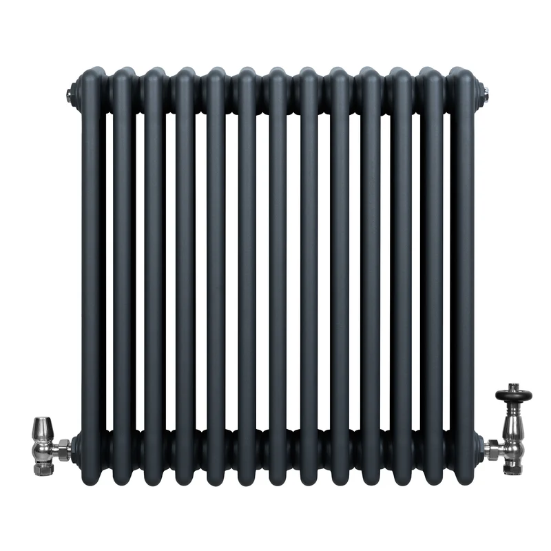 Radiador Tradicional de 4 Columnas y Válvulas – 600 x 605 mm – Gris Antracita