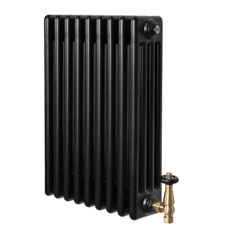 Radiador Tradicional de 4 Columnas y Válvulas – 600 x 425 mm – Negro