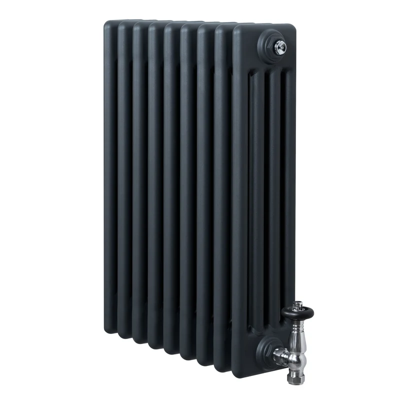 Radiador Tradicional de 4 Columnas y Válvulas – 600 x 425 mm – Gris Antracita