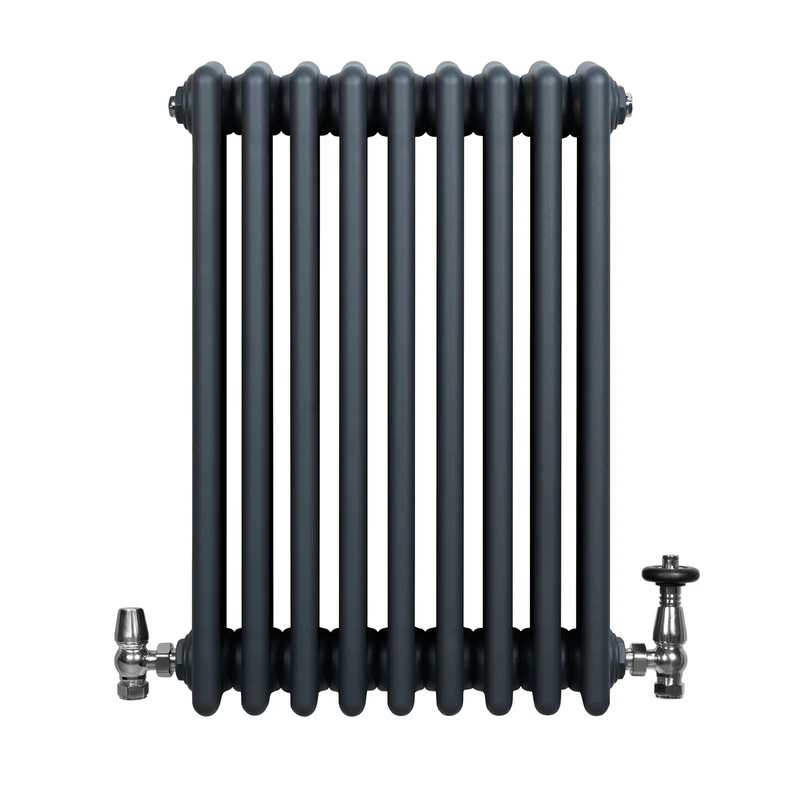 Radiador Tradicional de 4 Columnas y Válvulas – 600 x 425 mm – Gris Antracita