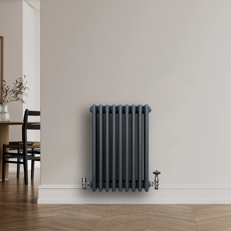 Radiador Tradicional de 4 Columnas y Válvulas – 600 x 425 mm – Gris Antracita